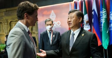 Canada's Prime Minister Justin Trudeau speaks with China's President Xi Jinping at the G20 Leaders' Summit in Bali, Indonesia, Nov. 16, 2022.  (Prime Minister's Office/Handout via Reuters)