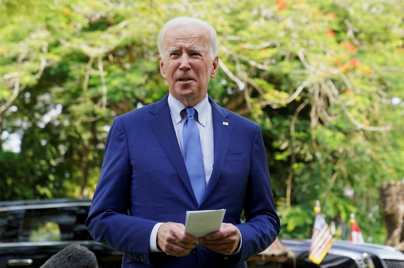U.S. President Joe Biden speaks to the media after an alleged Russian missile blast in Poland, in Bali, Indonesia, November 16, 2022. REUTERS/Kevin Lamarque