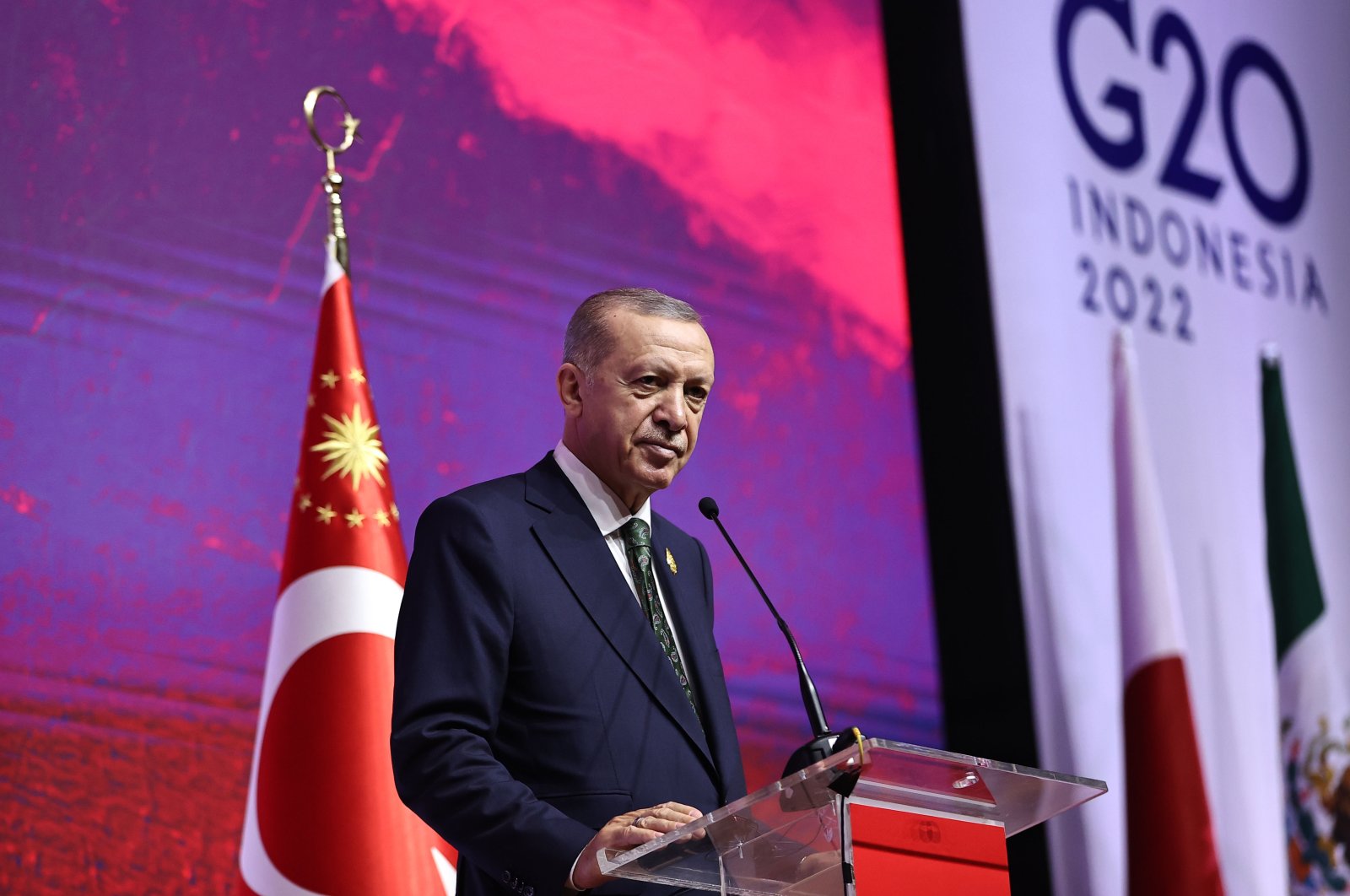 President Recep Tayyip Erdoğan speaks at the press conference after the G-20 Summit in Bali, Indonesia, Nov.16, 2022. (AA Photo)