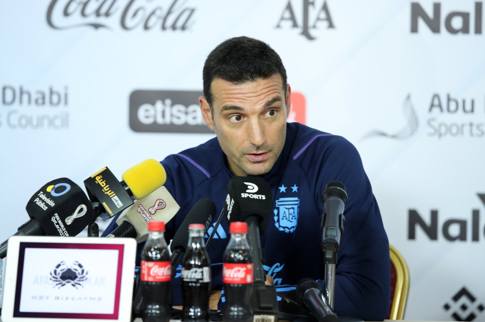 Argentina head coach Lionel Scaloni attends a press conference as part of their preparation for the FIFA World Cup Qatar 2022, United Arab Emirates, Nov.15, 2022. (EPA Photo)