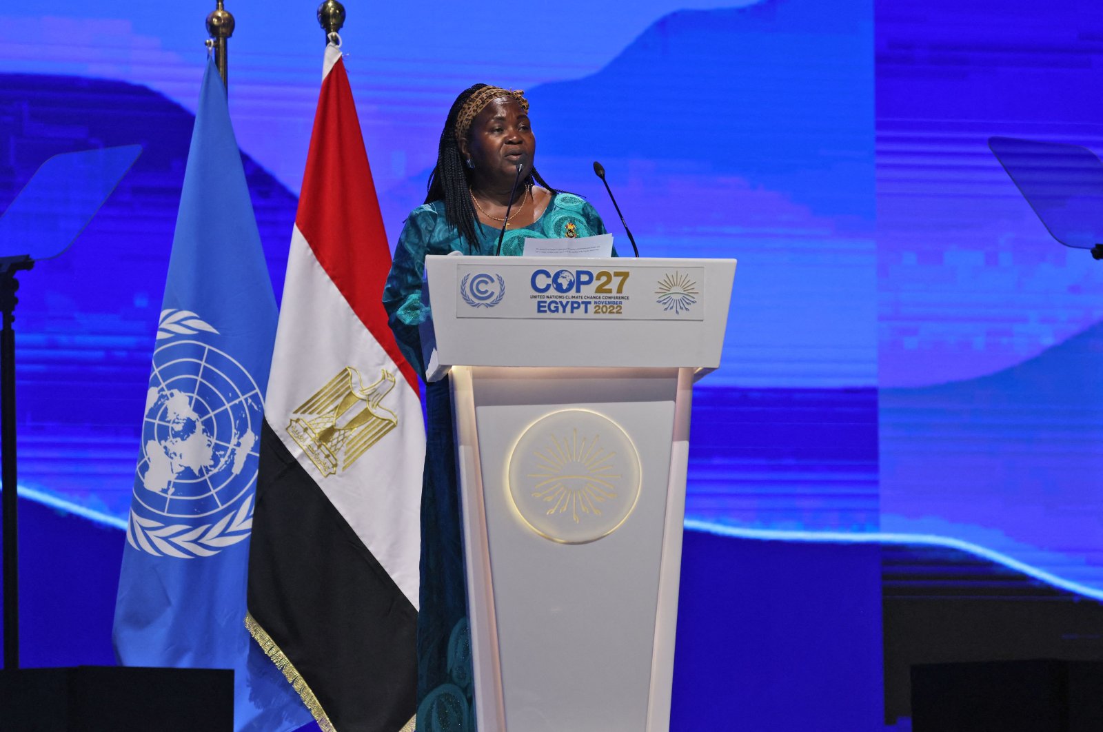Ugandan Minister of Energy and Mineral Development Ruth Nankabirwa Ssentamu speaks at the COP27 climate conference in Sharm el-Sheikh, Egypt, Nov. 15, 2022. (AFP Photo)