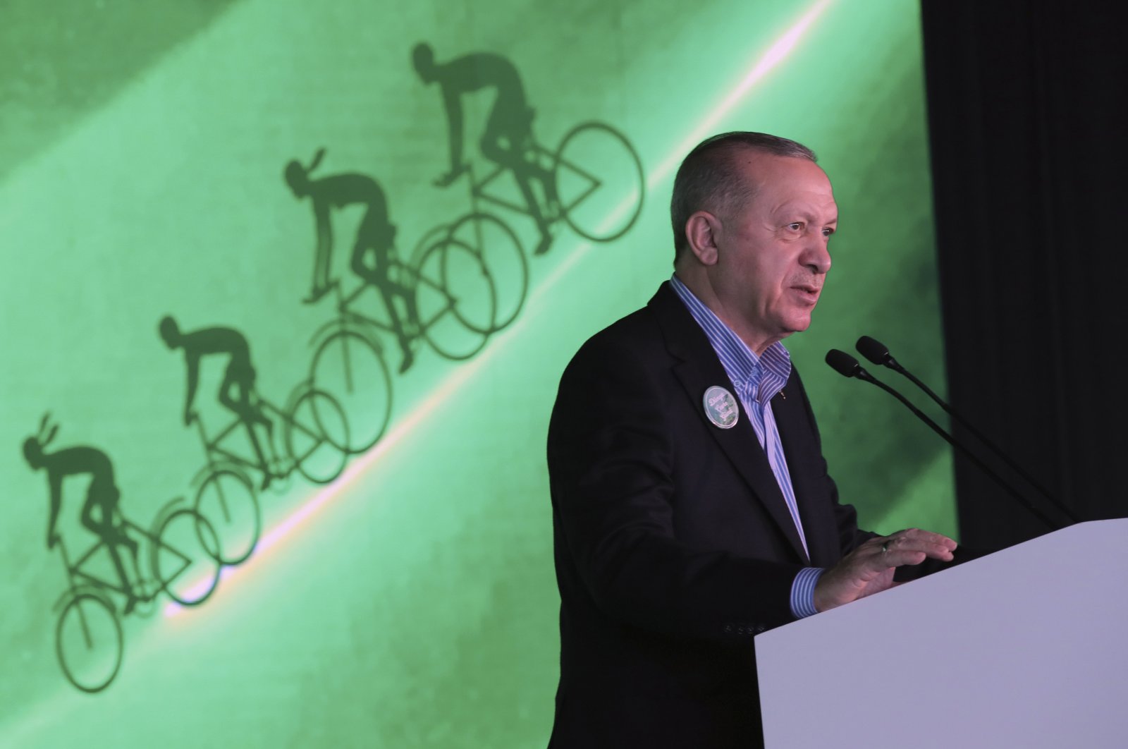 President Recep Tayyip Erdoğan speaks during an environment event in Istanbul, Türkiye, June 5, 2021. (AP Photo)