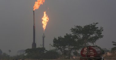 Gas is flared at Mexican state oil company Pemex Perdiz Plant, which is unable to process the vast volumes of gas sent from the Ixachi field, outside of Tierra Blanca, Mexico, May 4, 2022. (Reuters Photo)