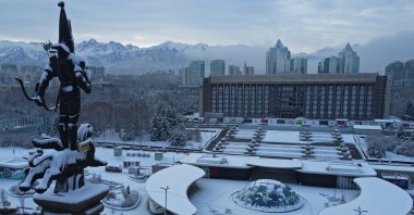 A view shows the Monument of Independence in front of the city administration headquarters in Almaty, Kazakhstan, Nov. 17, 2022. (Reuters Photo)