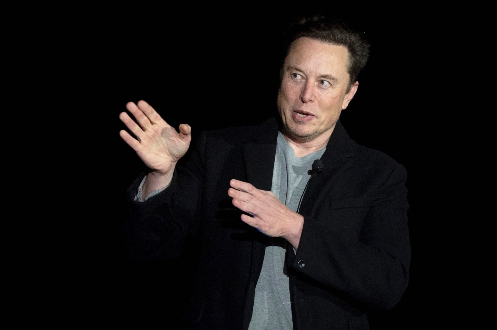 Elon Musk speaking during a press conference at SpaceX&#039;s Starbase facility near Boca Chica Village in South Texas, U.S., Feb. 10, 2022. (AFP Photo) 