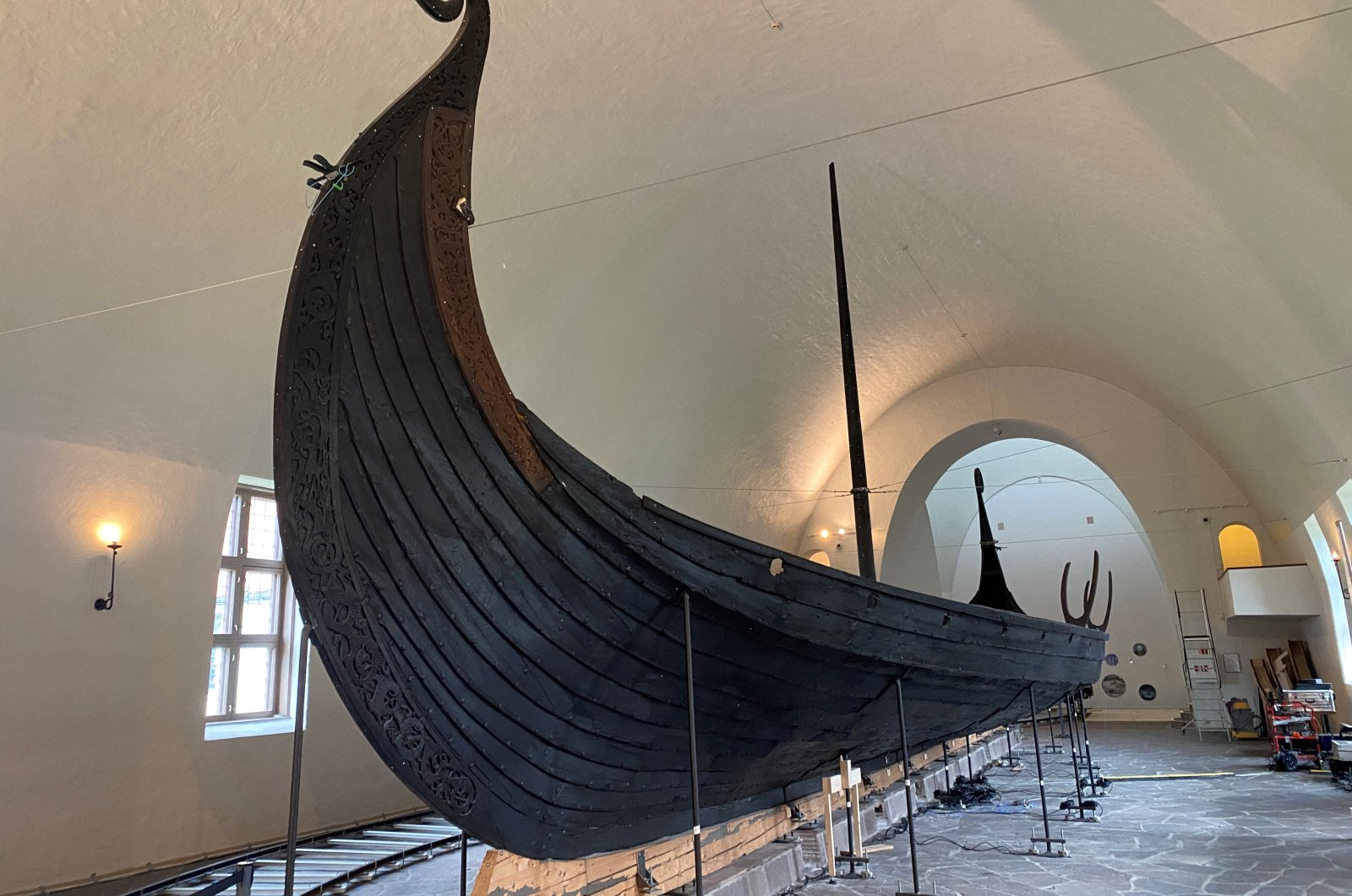 The Oseberg ship, built from oak, is placed inside The Viking Ship Museum, in Oslo, Norway, Sept. 12, 2022. (Reuters Photo)