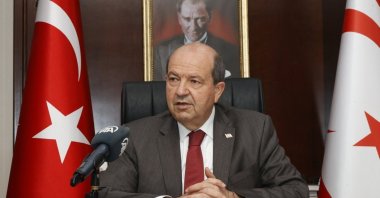 TRNC President Ersin Tatar speaks to Anadolu Agency (AA) in an interview, Turkish Republic of Northern Cyprus, Jan. 20, 2022. (AA Photo)