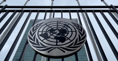The entrance of the United Nations headquarters with a U.N. logo is seen in New York City, New York, U.S., Aug. 1, 2022. (AFP Photo)