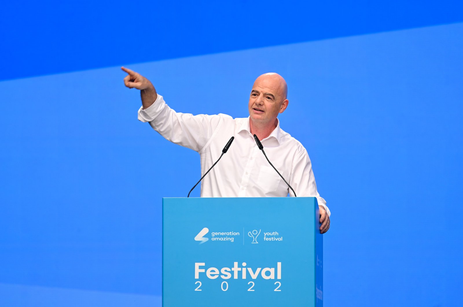 FIFA President Gianni Infantino on stage during the Generation Amazing Fourth Annual Youth Festival 2022 at Oxygen Park, Doha, Qatar, Nov. 17, 2022. (Getty Images Photo)