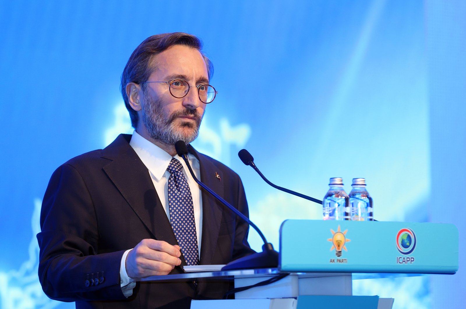 Presidential Communications Director Fahrettin Altun speaks at the International Conference of Asian Political Parties (ICAPP), Istanbul, Türkiye, Nov. 18, 2022. (AA Photo)
