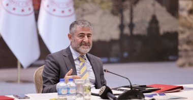 Treasury and Finance Minister Nureddin Nebati attends a meeting with businesspeople in Ankara, Türkiye, Nov. 12, 2022. (AA Photo)