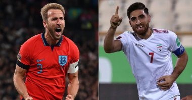This photo combo shows England's Harry Kane and Iran's Alireza Jahanbakhsh. (AFP Photo)