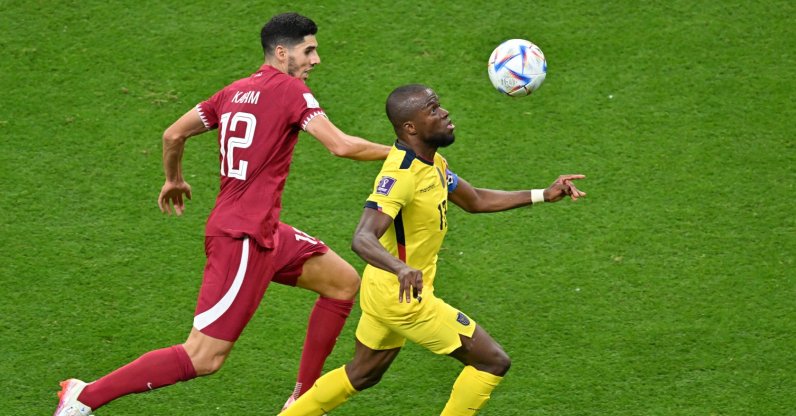 Qatar&#039;s Karim Boudiaf (L) vies with Ecuador&#039;s Enner Valencia (R) during a FIFA World Cup match, Al Khor, Qatar, Nov. 20, 2022. (AA Photo)