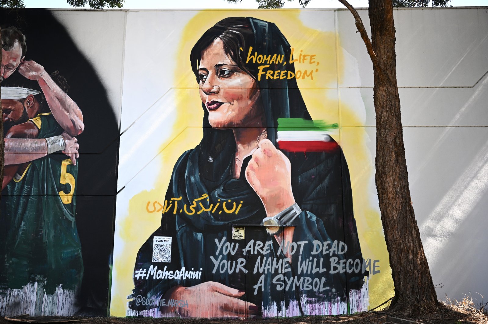Mural of Mahsa Amini, the 22-year-old Iranian woman who was arrested and beaten to death in Tehran by police, is seen in Sydney, Australia, Oct. 28, 2022. (EPA Photo)