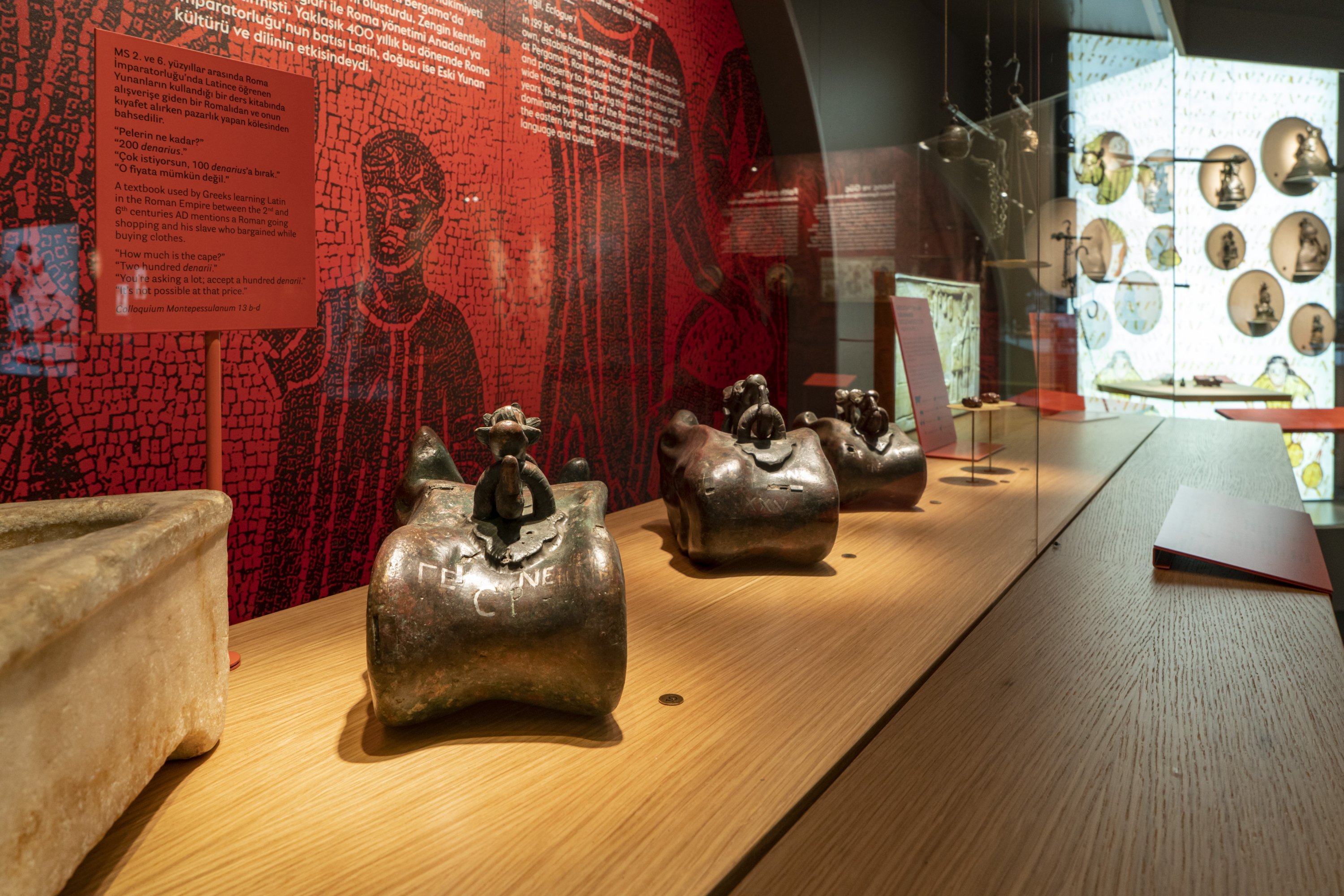 Artifacts displayed in Pera Museum's 'The Art of Weights and Measures' exhibition, Istanbul, Türkiye, Nov. 18, 2022. (Photo courtesy of Pera Museum)