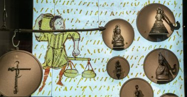 Artifacts displayed in Pera Museum&#039;s "The Art of Weights and Measures" exhibition, Istanbul, Türkiye, Nov. 18, 2022. (Photo courtesy of Pera Museum)