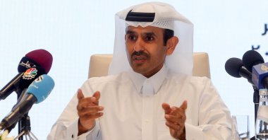 Qatar&#039;s Minister of State for Energy Affairs and President and CEO of QatarEnergy Saad Sherida Al Kaabi speaks at a press conference in Doha, Qatar, Oct. 30, 2022. (AFP Photo)