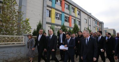Interior Minister Süleyman Soylu and Education Minister Mahmut Özer visit the school targeted in YPG/PKK terrorist attack on Monday, Nov. 21, 2022. (AA Photo)