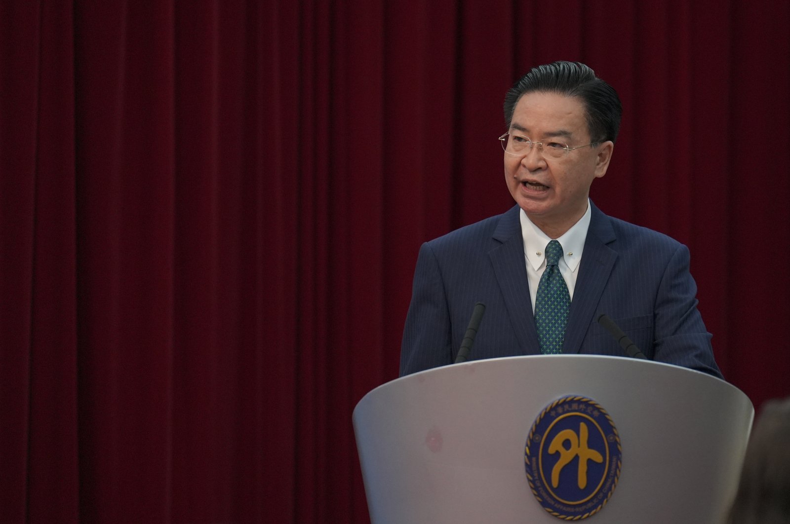 Taiwan&#039;s Foreign Minister Joseph Wu speaking at a visit to IPAC in Taipei, Taiwan, Nov. 3, 2022 (AA Photo)