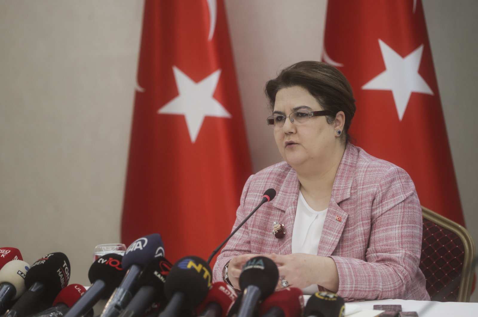 Family and Social Services Minister Derya Yanık attends a press conference as part of the "Week for the Elimination of Violence Against Women," Ankara, Türkiye, Nov. 21, 2022. (AA Photo)