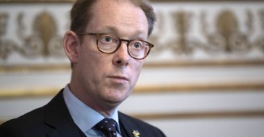 Swedish Foreign Minister Tobias Billstrom is interviewed at the Ministry of Foreign Affairs in Stockholm, Sweden, Oct. 24, 2022. (AP Photo)