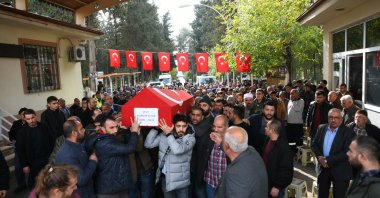 A funeral is held for a teacher killed in a rocket attack by the PKK terrorist group in Türkiye&#039;s southeastern province of Gaziantep, Nov. 22, 2022. (AA Photo)