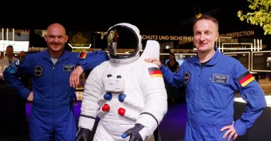 ESA Astronauts Alexander Gerst (L) and Matthias Maurer pose on the first day of the ILA Berlin 2022 air show, in Schoenefeld, Germany, June 22, 2022. (Getty Images)