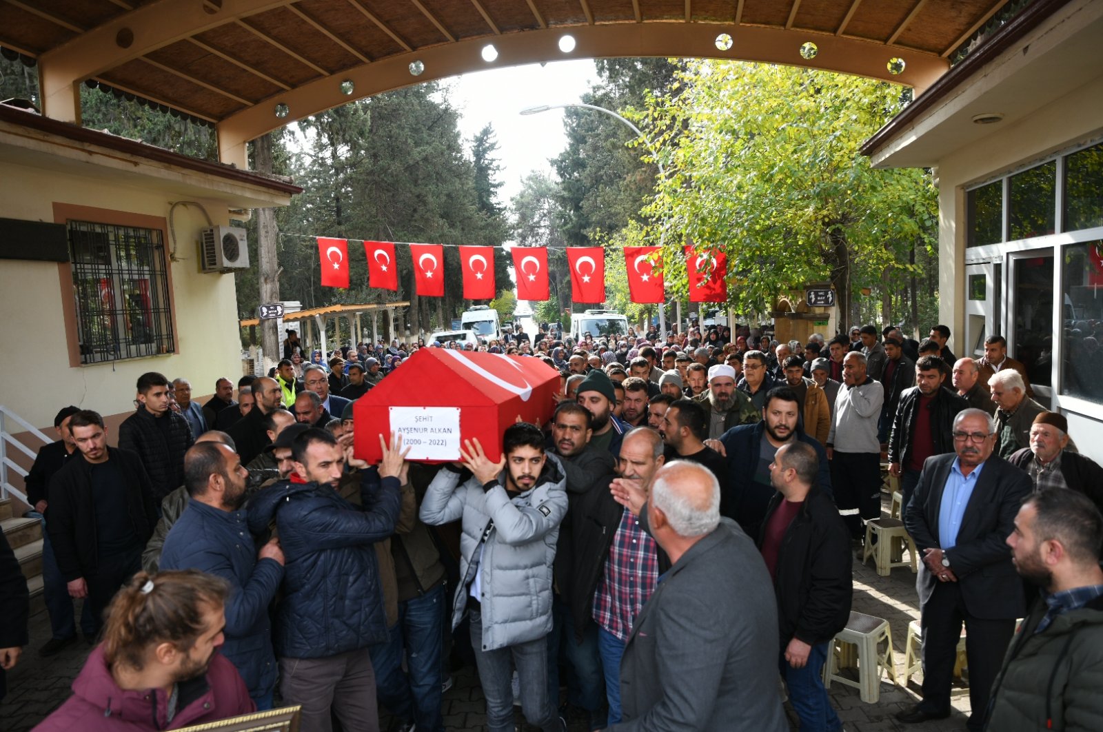 A funeral is held for a teacher killed in a rocket attack by the PKK terrorist group in Türkiye&#039;s southeastern province of Gaziantep, Nov. 22, 2022. (AA Photo)