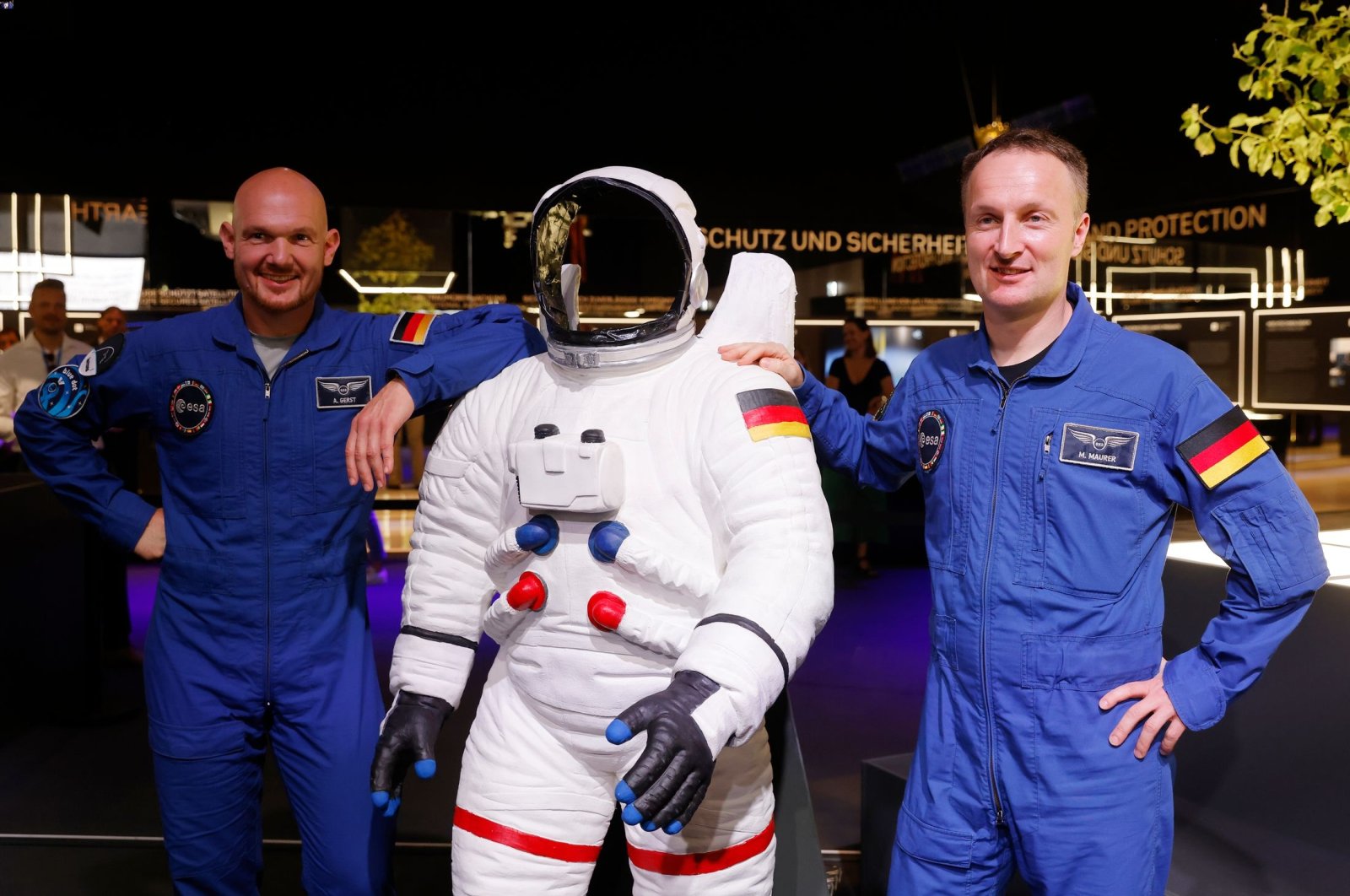 ESA Astronauts Alexander Gerst (L) and Matthias Maurer pose on the first day of the ILA Berlin 2022 air show, in Schoenefeld, Germany, June 22, 2022. (Getty Images)