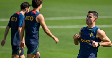 Portugal forward Cristiano Ronaldo takes part in a training session at the Al Shahaniya SC training site, Al Samriya, Doha, Nov. 22, 2022. (AFP Photo)