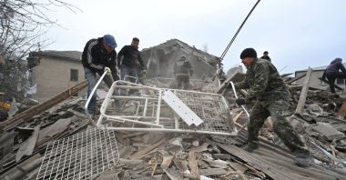 Rescuers work at the site of a maternity ward of a hospital destroyed by a Russian missile attack, Vilniansk, Zaporizhzhia region, Ukraine, Nov. 23, 2022. (Reuters Photo)