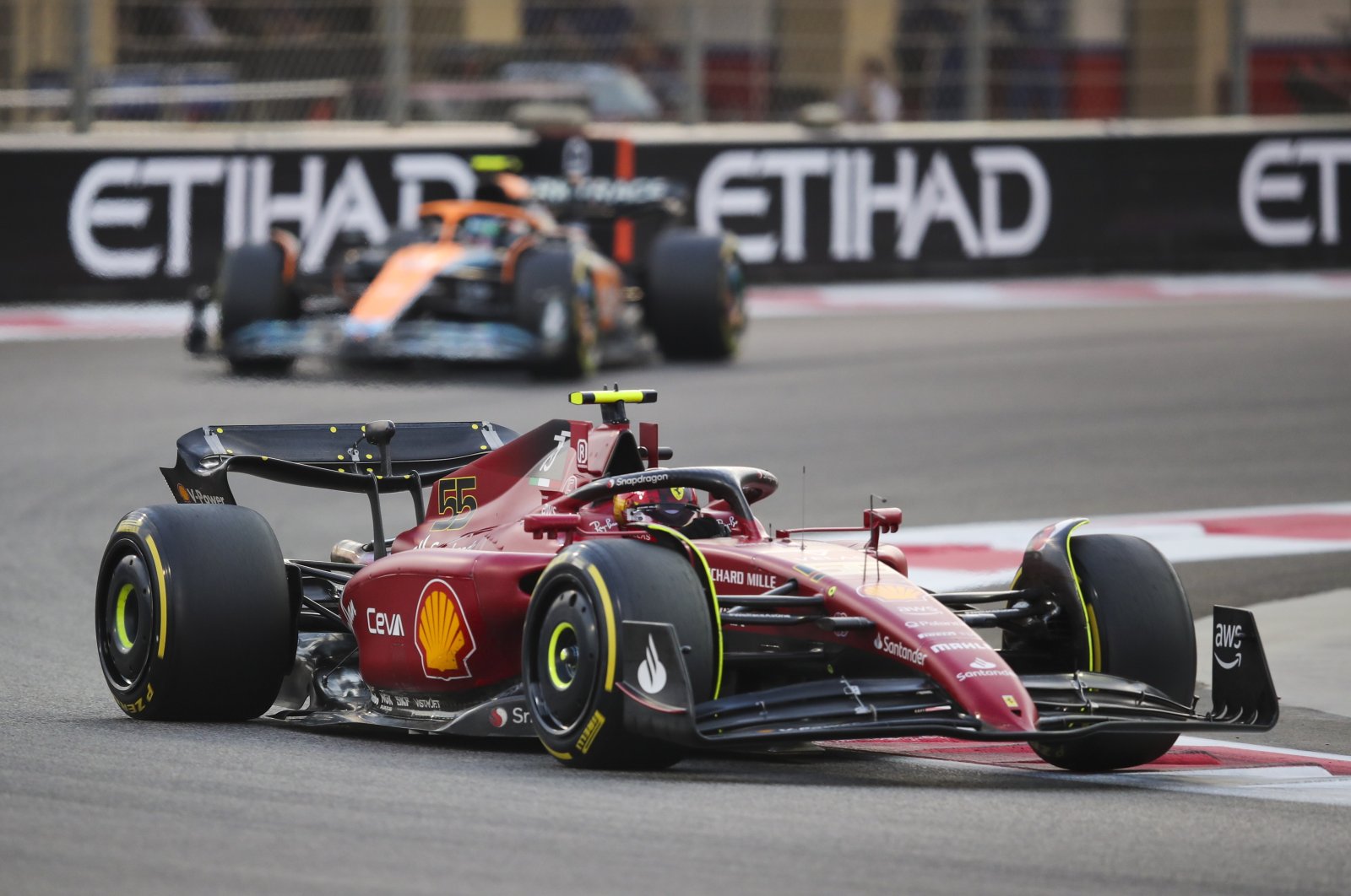 Spanish Formula One driver Carlos Sainz of Scuderia Ferrari in action during the Formula One Abu Dhabi Grand Prix at Yas Marina Circuit, Abu Dhabi, United Arab Emirates, Nov. 20, 2022. (EPA Photo)