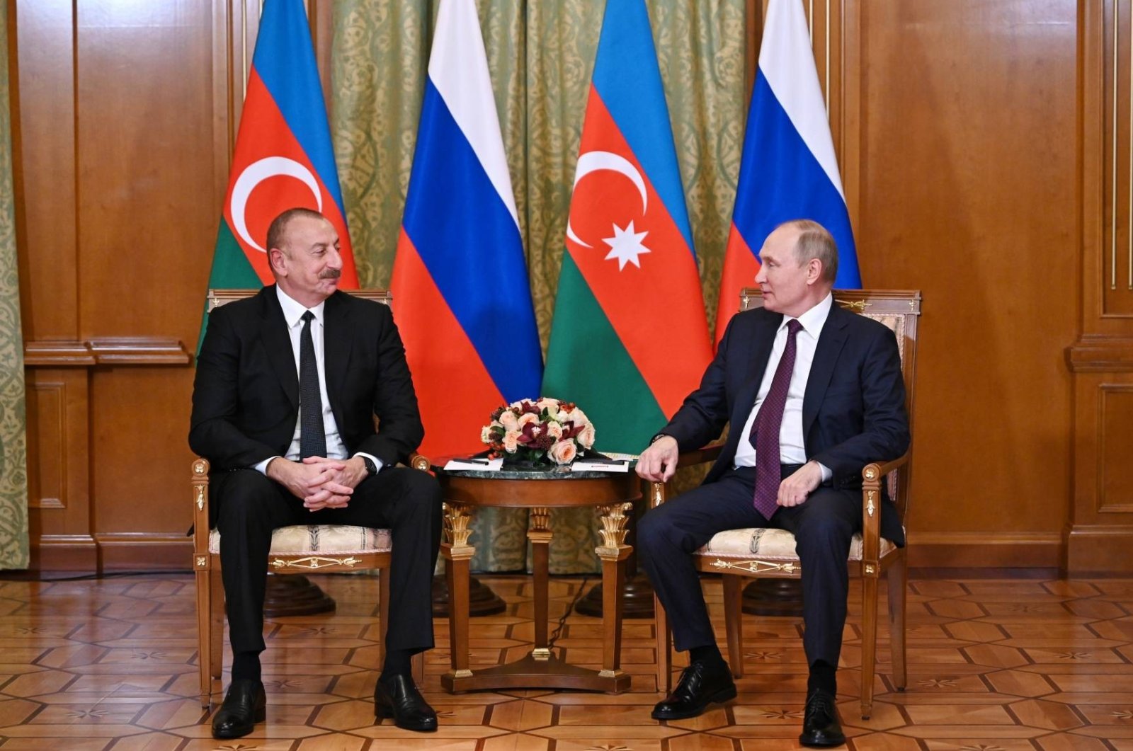 Azerbaijan&#039;s President Ilham Aliyev (L) meets Russia&#039;s President Vladimir Putin (R) in Sochi, Russia, Oct. 31, 2022. (IHA Photo)