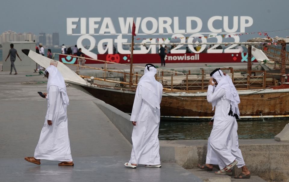 General view of fans ahead of the FIFA World Cup Qatar 2022, Doha, Qatar, Nov. 5, 2022. (AP Photo)
