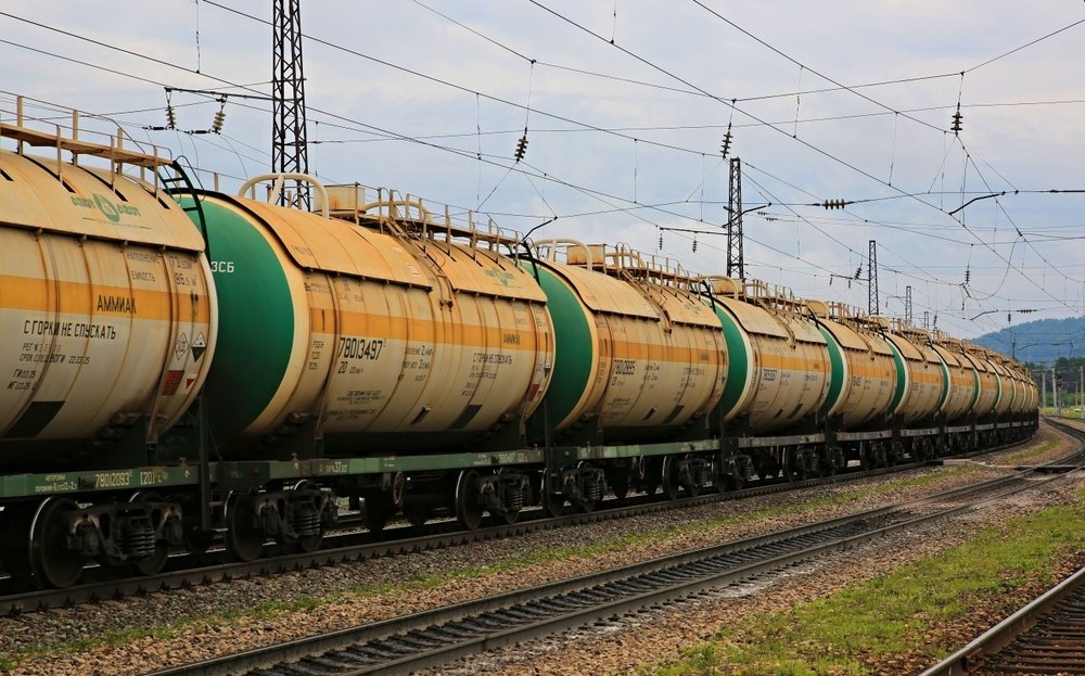 A railway train with tanks with gasoline ammonia is seen in Krasnoyarsk, Russia, July 2, 2022 (Shutterstock Photo)