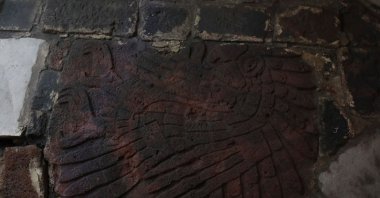 A carved relief sculpture of an eagle is seen near where several ritual offerings have recently been found just off the steps of the Templo Mayor, Mexico City, Mexico, Nov. 15, 2022. (Reuters Photo)