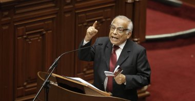 Peruvian Prime Minister Anibal Torres speaks before a full Congress session, Lima, Peru, Nov. 17, 2022. (EPA Photo)