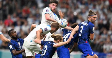 England's forward Harry Kane (C) attempts to score during the Qatar 2022 World Cup Group B football match between England and U.S., at the Al-Bayt Stadium, in Al Khor, Qatar, Nov. 25, 2022. (AFP Photo)