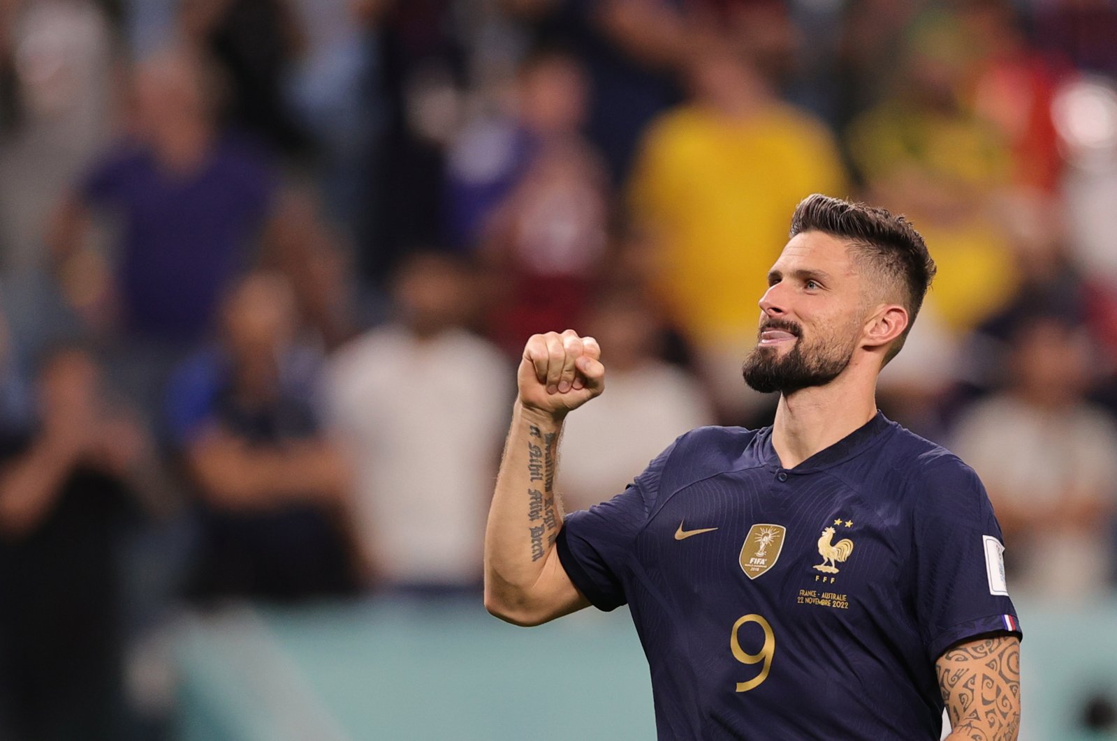 Olivier Giroud of France reacts after the FIFA World Cup 2022 Group D match between France and Australia at Al Janoub Stadium, Al-Wakrah, Qatar, Nov. 22 2022. (EPA Photo)
