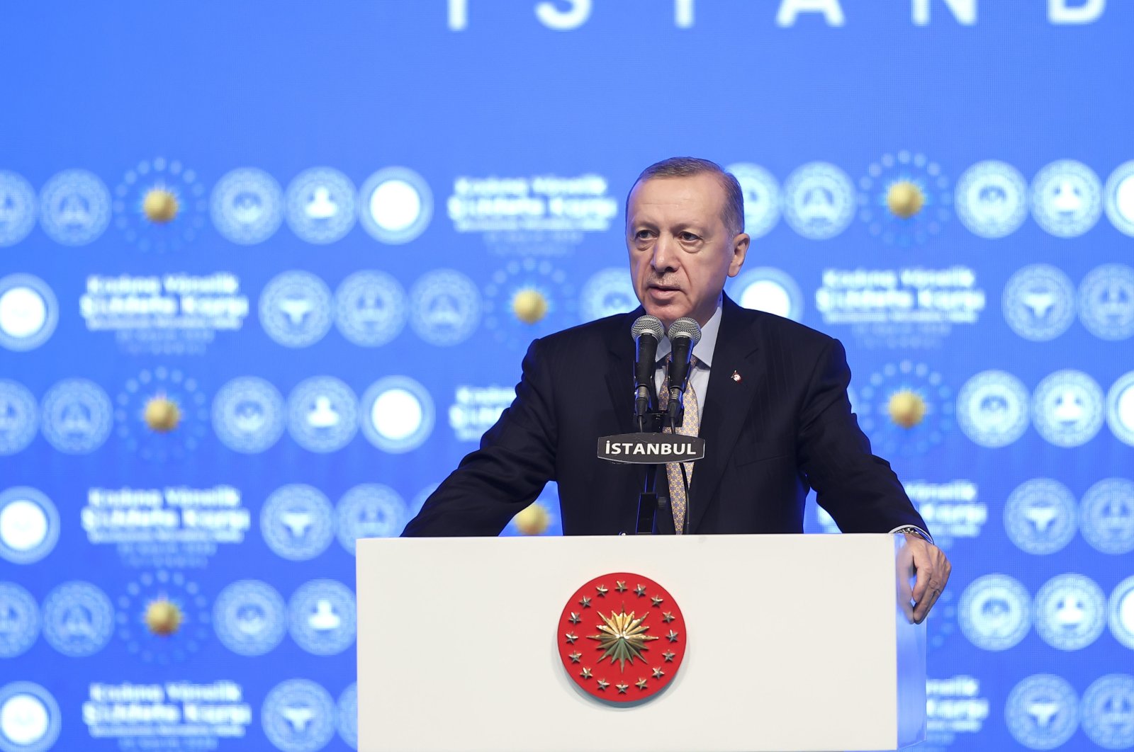 President Recep Tayyip Erdoğan speaks at an event in Istanbul, Türkiye, Nov. 25, 2022. (AA Photo)
