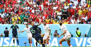 Australia's Mitchell Duke scores their first goal during FIFA World Cup Qatar 2022 Group D match between Tunisia and Australia, at the Al Janoub Stadium, in Al Wakrah, Qatar, Nov. 26, 2022. (Reuters Photo)