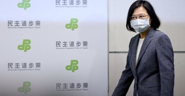 Taiwanese President Tsai Ing-wen enters a news confrence on the day of local elections in Taipei, Taiwan, Nov. 26, 2022. (Reuters Photo)
