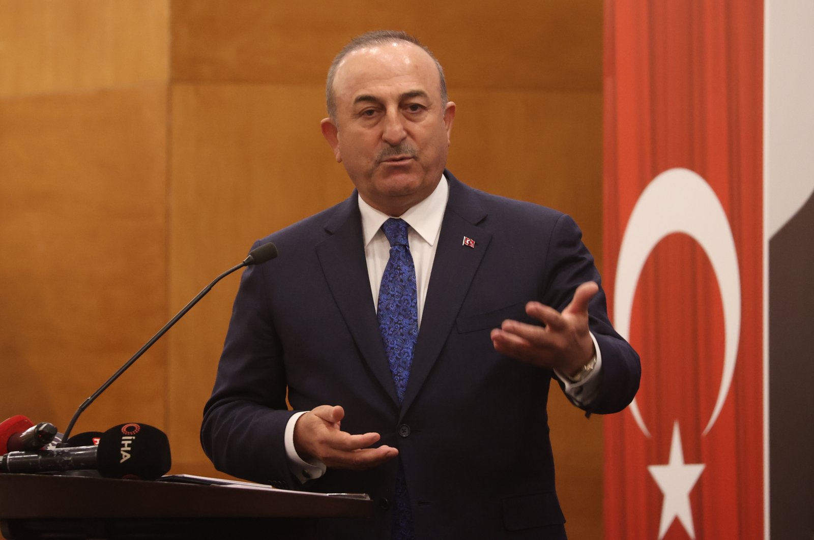 Foreign Minister Mevlüt Çavuşoğlu speaks during a meeting, Van, Türkiye, Nov. 25, 2022. (AA Photo)