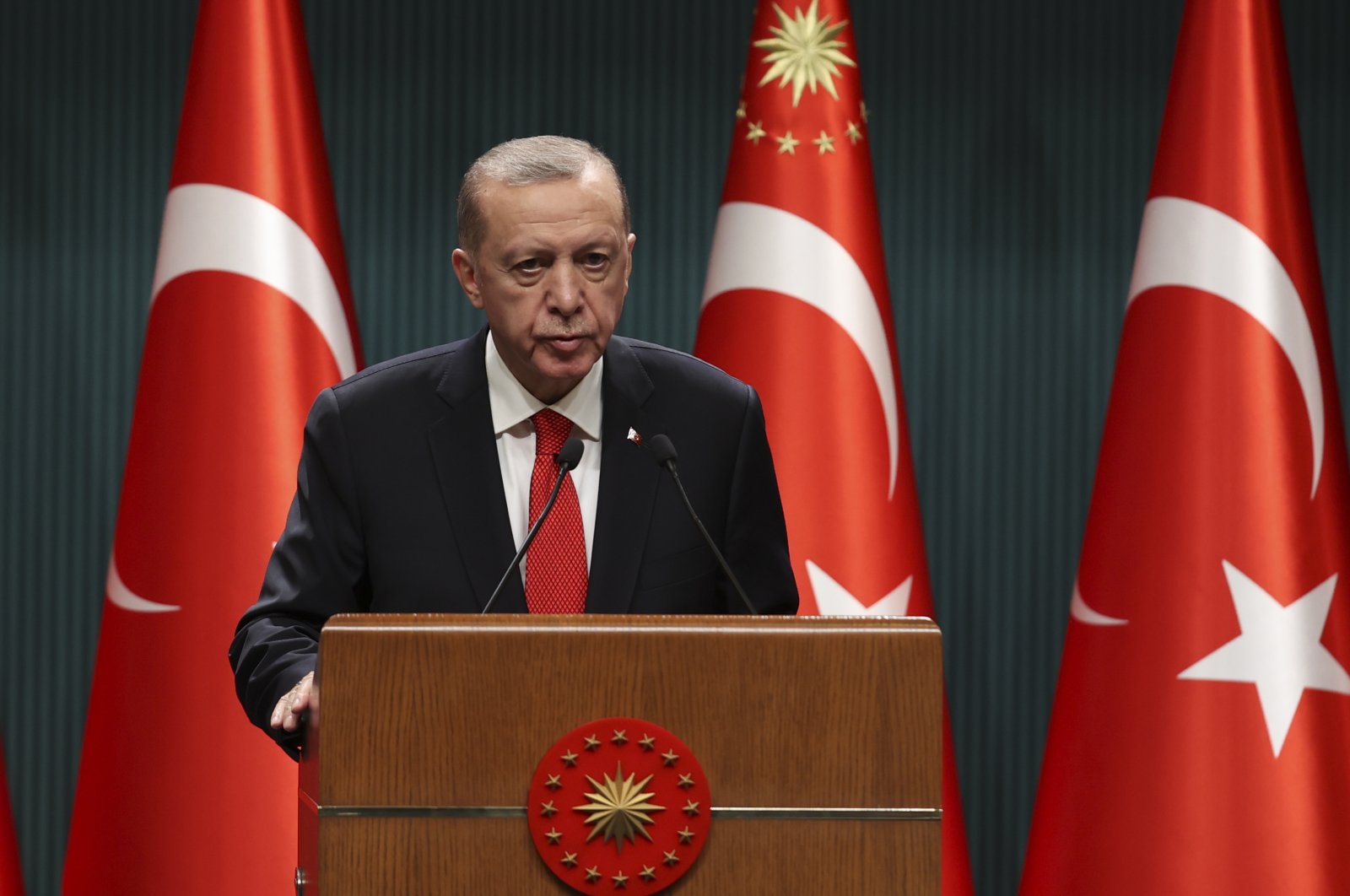 President Recep Tayyip Erdoğan speaks to reporters following a cabinet meeting in Ankara, Monday, Nov. 28, 2022. (AA Photo)