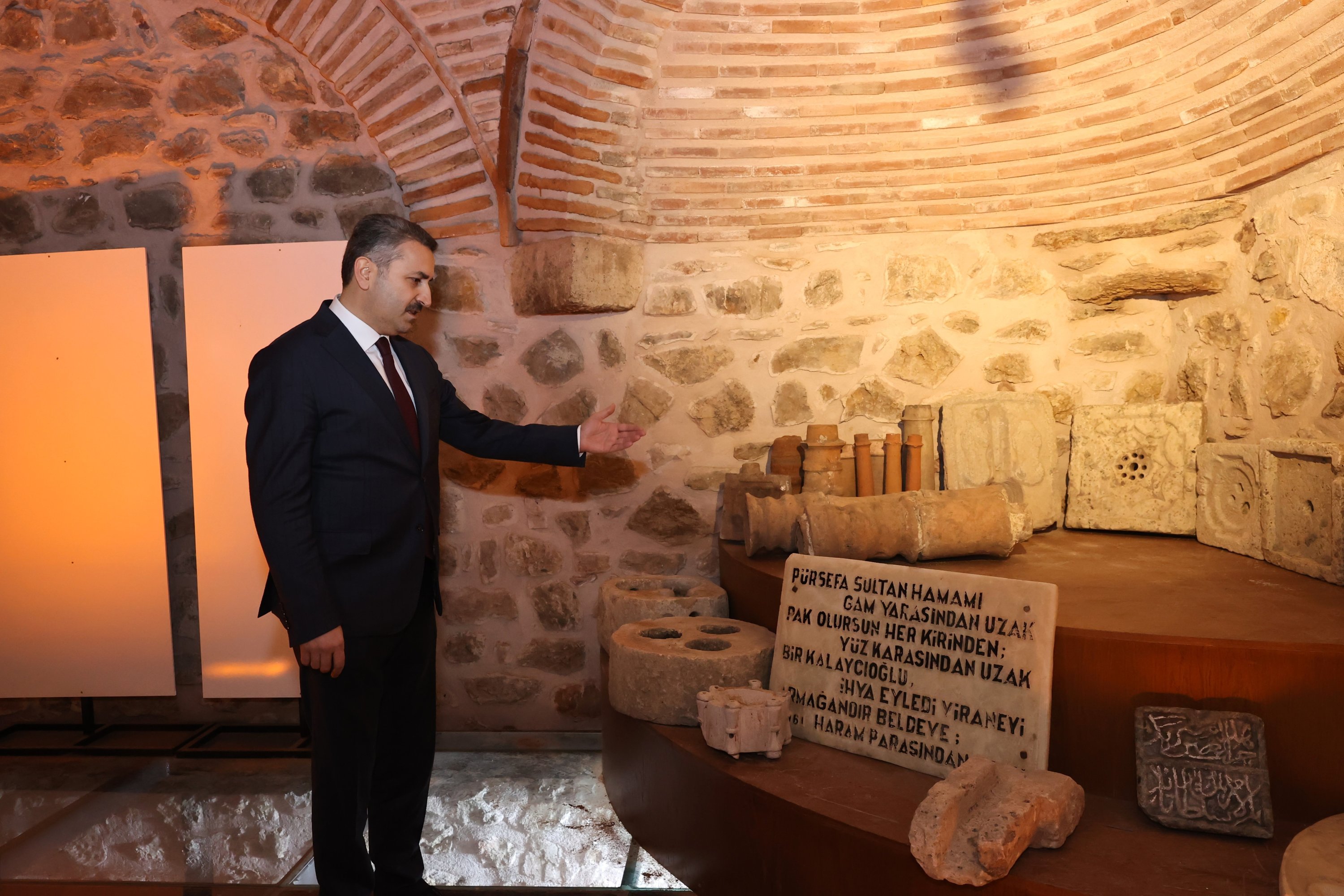 Tokat Mayor Eyüp Eroğlu visits the public toilet to be opened as the Water and Cleaning Museum, Tokat, Türkiye, Nov. 29, 2022. (IHA Photo)