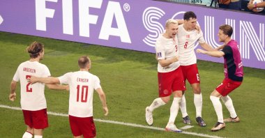Denmark's Andreas Christensen celebrates scoring the equalizing goal against France at Stadium 947, Doha, Qatar, Nov. 26, 2022. (EPA Photo)