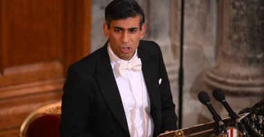 British Prime Minister Rishi Sunak speaks during the Lord Mayor's Banquet, London, the U.K., Nov. 28, 2022. (AFP Photo)