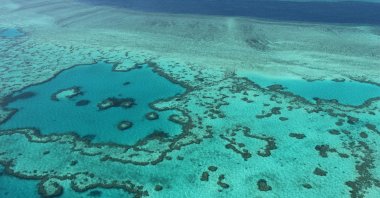 An aerial view shows the Great Barrier Reef off the coast of the Whitsunday Islands, along the central coast of Queensland, Australia, Nov. 20, 2014. (AFP Photo)