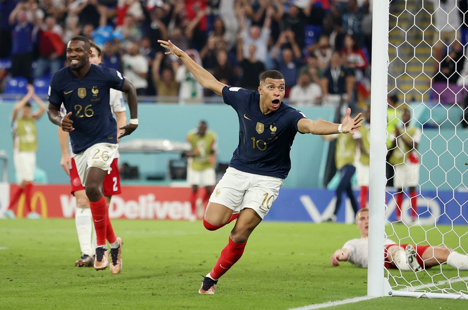 France&#039;s Kylian Mbappe celebrates scoring their second goal during the France versus Denmark match at Stadium 974, Doha, Qatar, Nov. 26, 2022. (Reuters Photo)