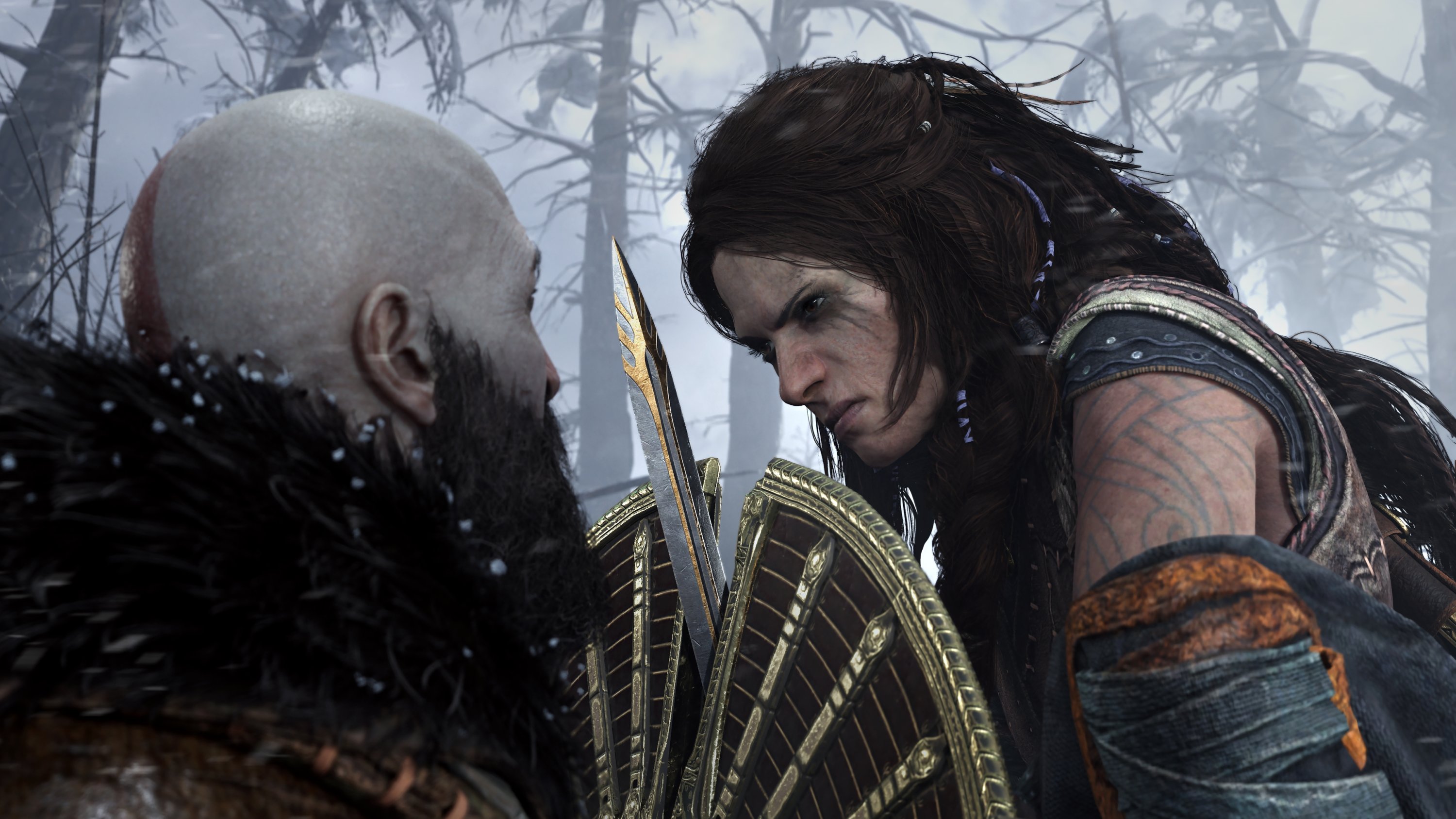 Kratos (kiri), dalam sebuah adegan dari game 